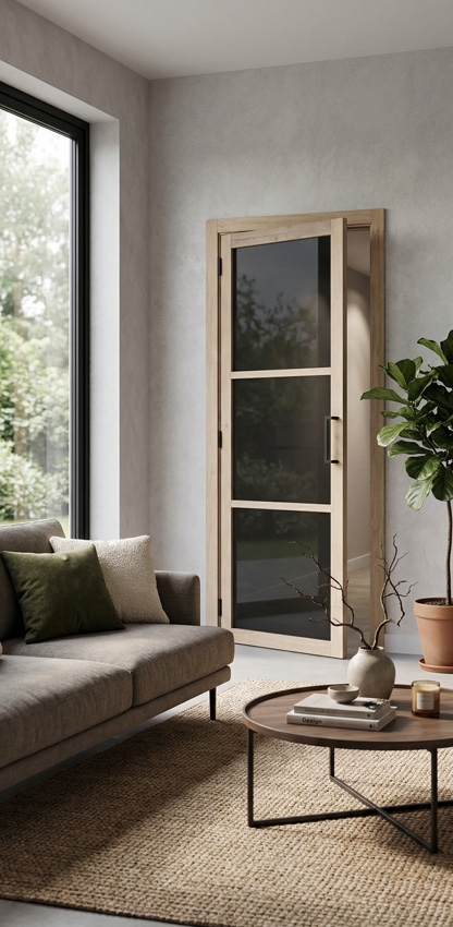 Complete deur pro steel look RW Oak 3R fumé 78x201.5cm Rechts