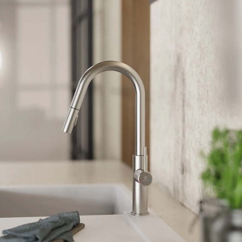 Keukenkraan Wasserwerk WK 13 Curve inox-look met uittrekbare uitloop