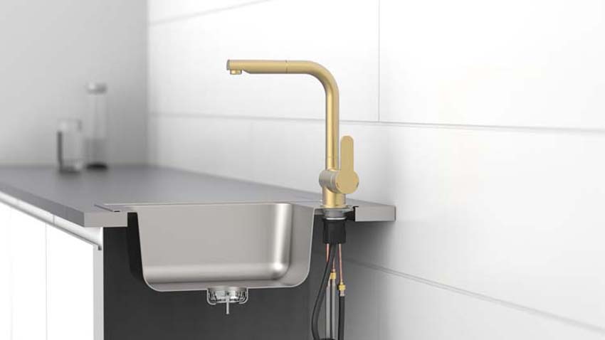 Robinet de cuisine Levi or mat avec bec extractible