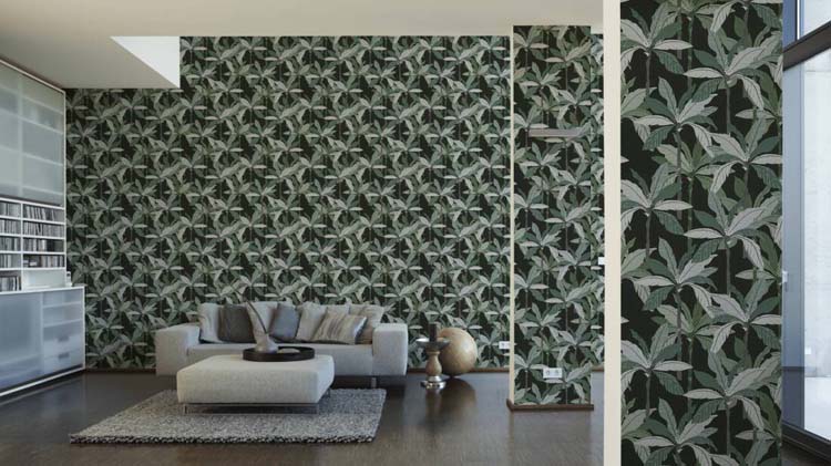 Vinyl op vliesbehang palmboom groen/zwart 0,53x10,05m