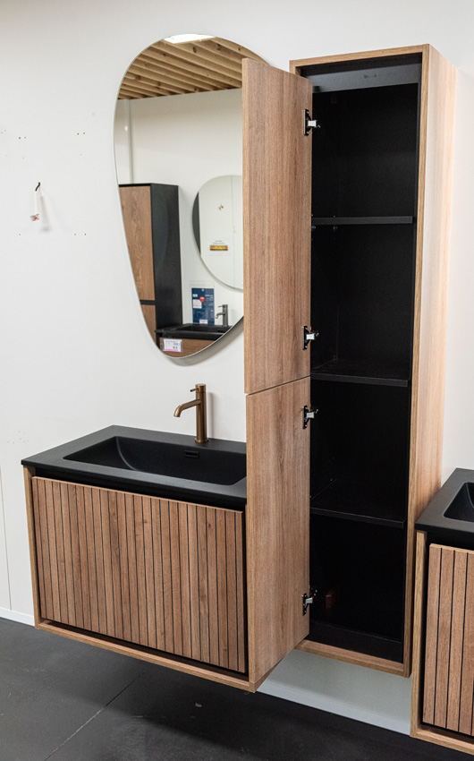 Meuble de salle de bains Toledo chêne avec lavabo simple noir mat 80cm