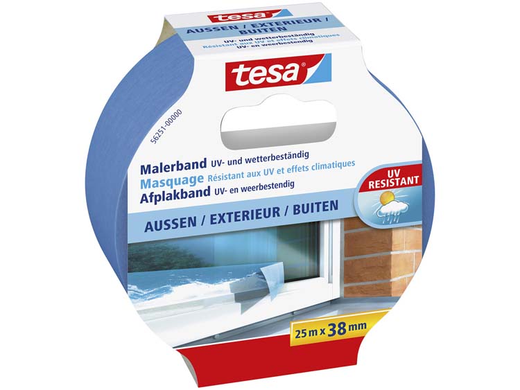 Tesa afplaktape buiten 25m x 38mm blauw