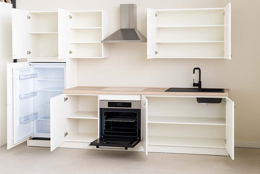 Cuisine Plenti 270 cm - four en bas - sans appareils - blanc/look de chêne