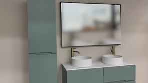 Badkamermeubel Truman grijsgroen hangend met dubbele wastafel glanzend wit 120cm Badkamermeubel Truman grijsgroen hangend met dubbele wastafel glanzend wit 120cm