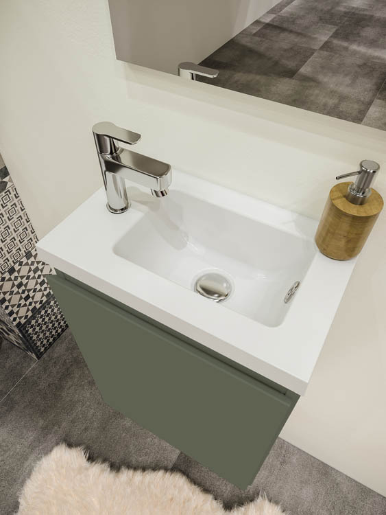 Toiletmeubel Allibert Atlanta saliegroen polybeton wastafel wit 48x40x25cm
