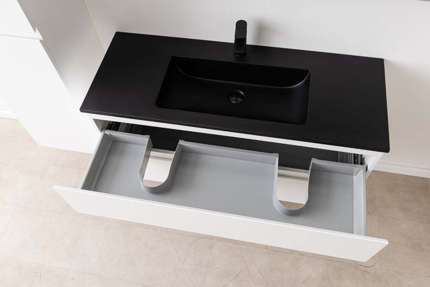 Meuble de salle de bain Tibo blanc avec lavabo simple noir mat 120cm