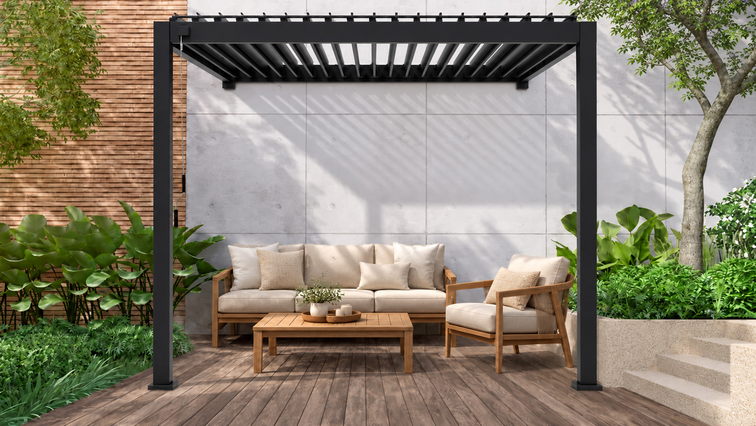 Pergola murale Solimar aluminium anthracite L300xP300xH250cm manuelle