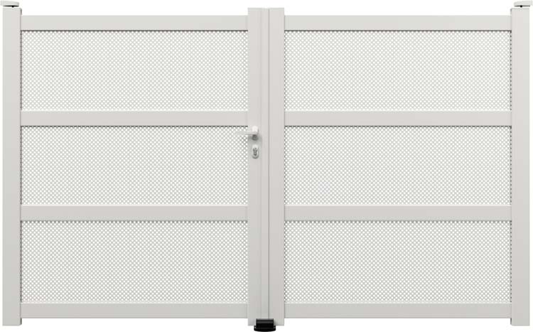 Portail double Montera aluminium blanc sur mesure ouverture à gauche - motorisable