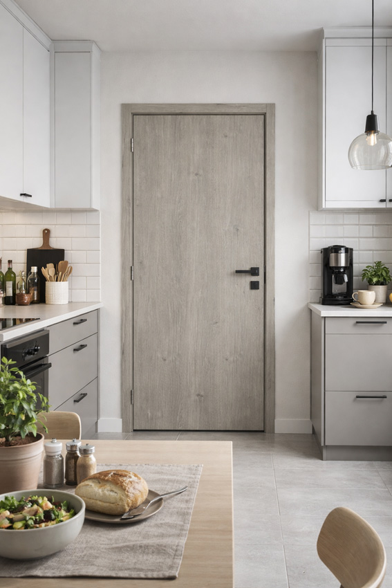 Porte intérieure complète Vintage Milo grise 201,5x83cm tubulaire réversible + châssis 16,5cm