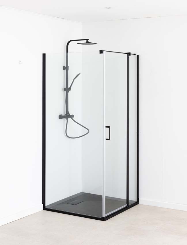 Douche d'angle Alexia avec paroi fixe et porte pivotante mat 90x190cm