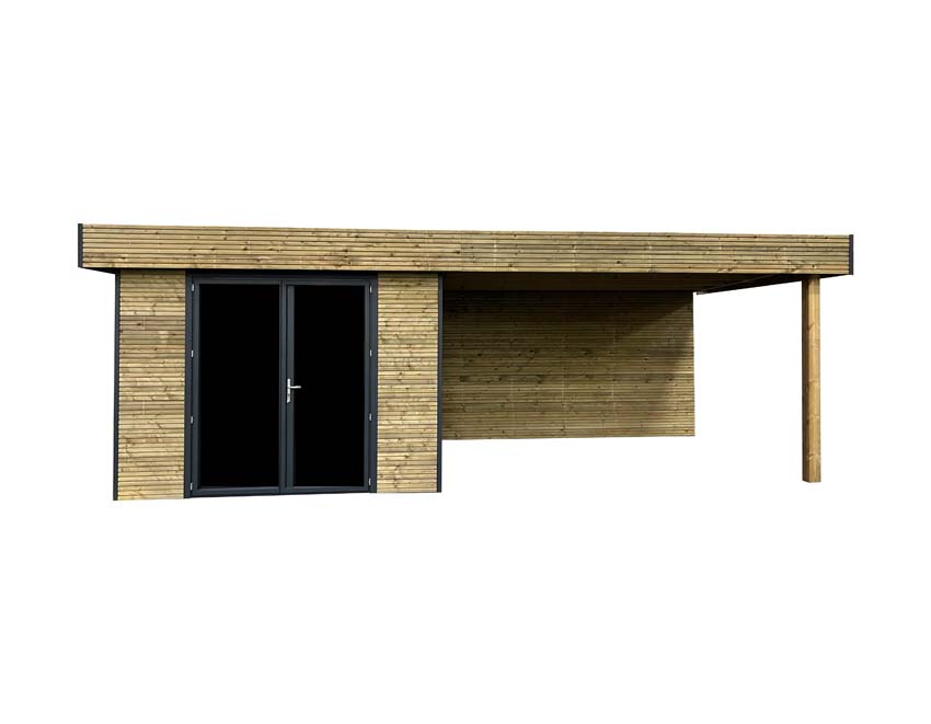 Tuinstudio Amelia M + terras vurenhout naturel 680x300x236cm dubbele deur
