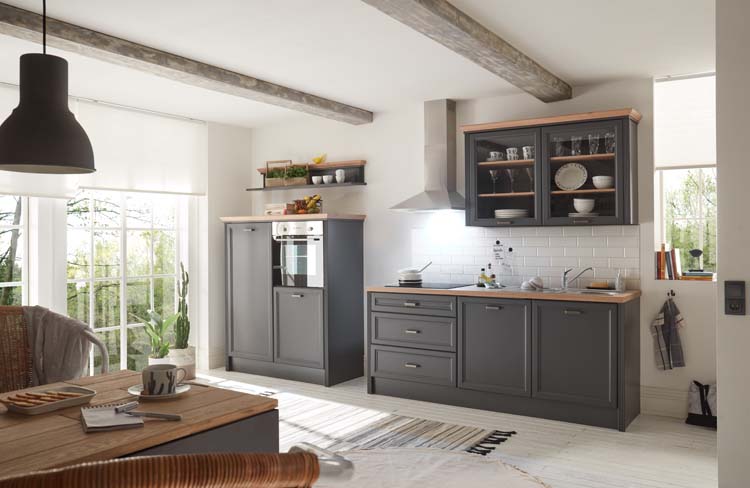 Cuisine Victoria anthracite 344 cm - plaque de cuisson vitrocéramique - sans appareils