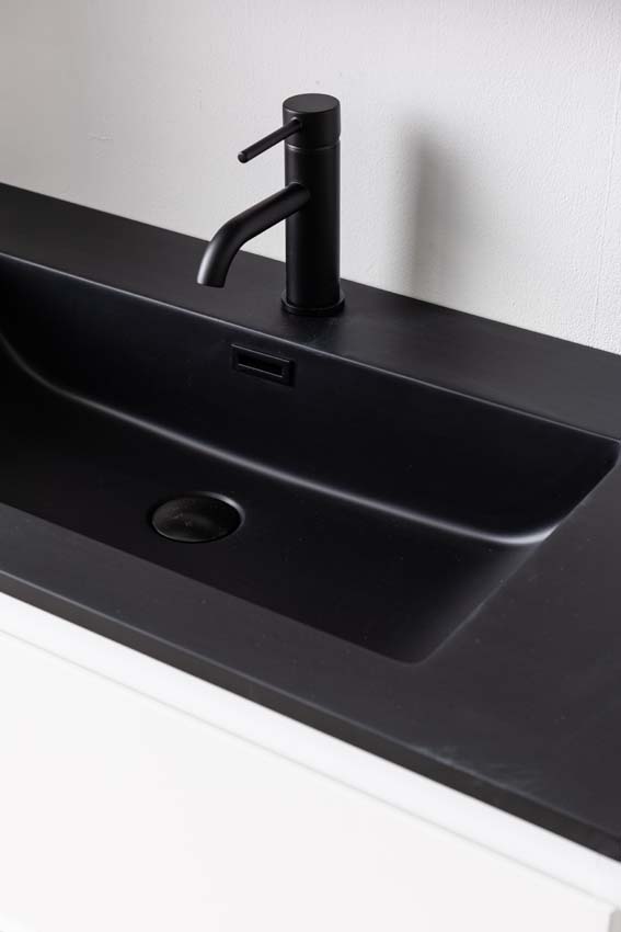 Badkamermeubel Tibo wit 900 mm wastafel zwart mat