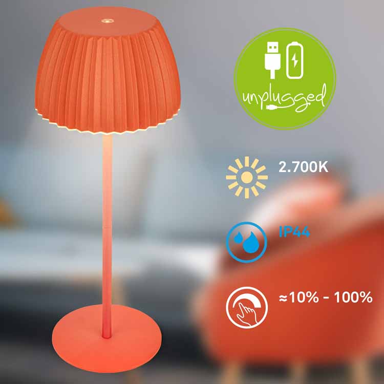 Lampe de table Veluna - orange - 36.5cm - dimmable - LED - 2W - 2700K - IP44 - USB