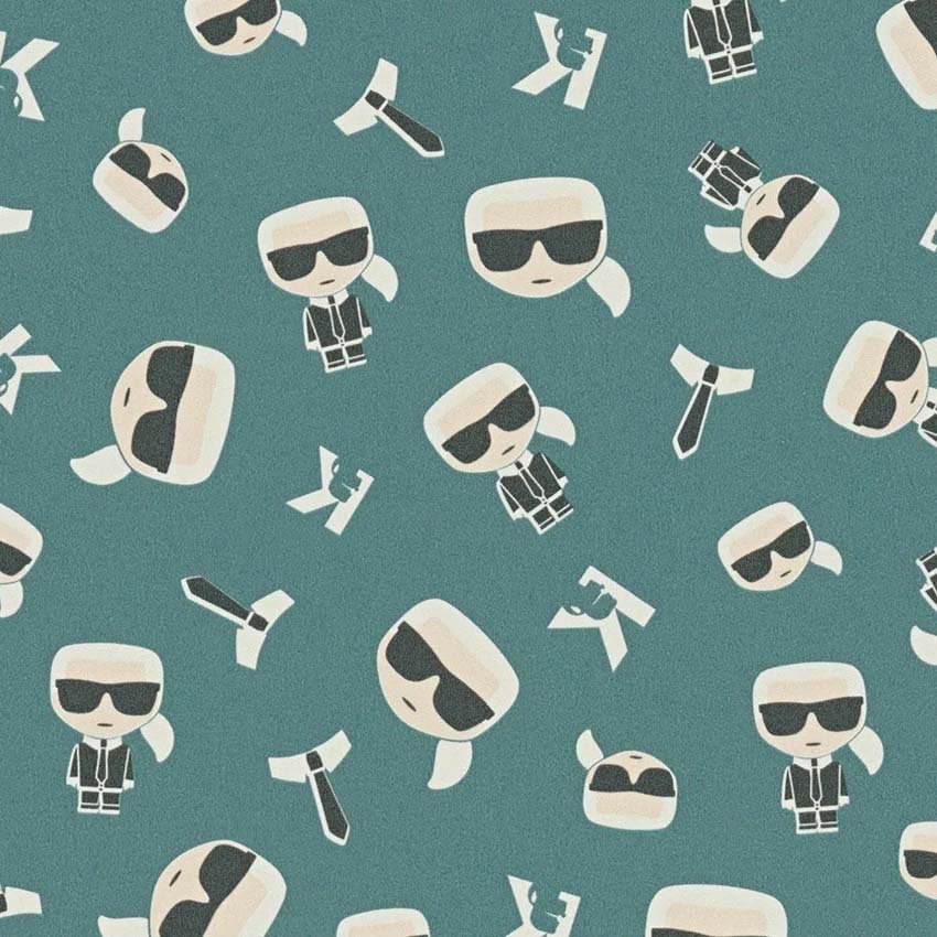 Vinyl op vliesbehang Lagerfeld groen/blauw 0,53x10m