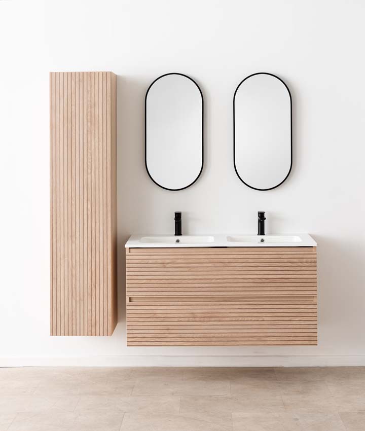 Meuble de salle de bain Dotan line up 2 tiroirs 1200 mm lavabo blanc brillant