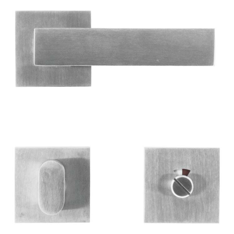 Poignée de porte pro carré 1 inox plus avec serrure toilette