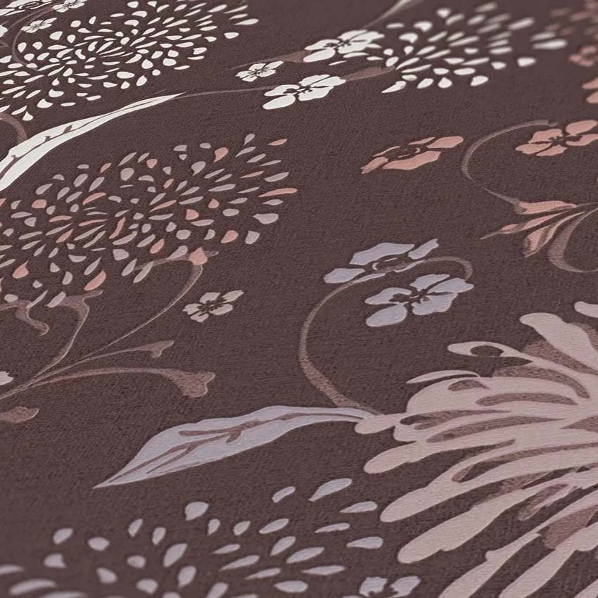 Vinyle sur papier peint intissé bordeaux + fleur rouge/blanc 0,53x10m