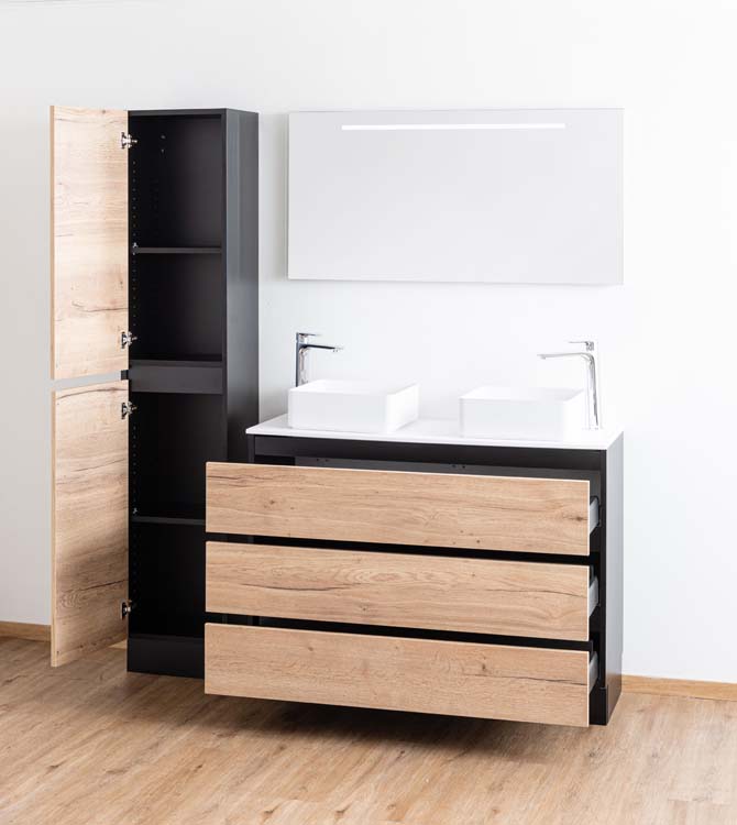 Badkamermeubel Dotan eik staand met mat topblad 120cm