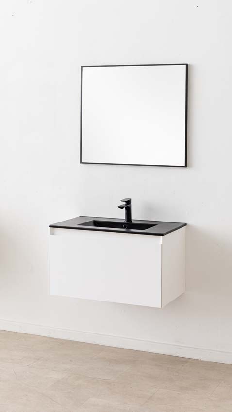 Meuble de salle de bains Arizona suspendu avec lavabo simple noir mat 80cm