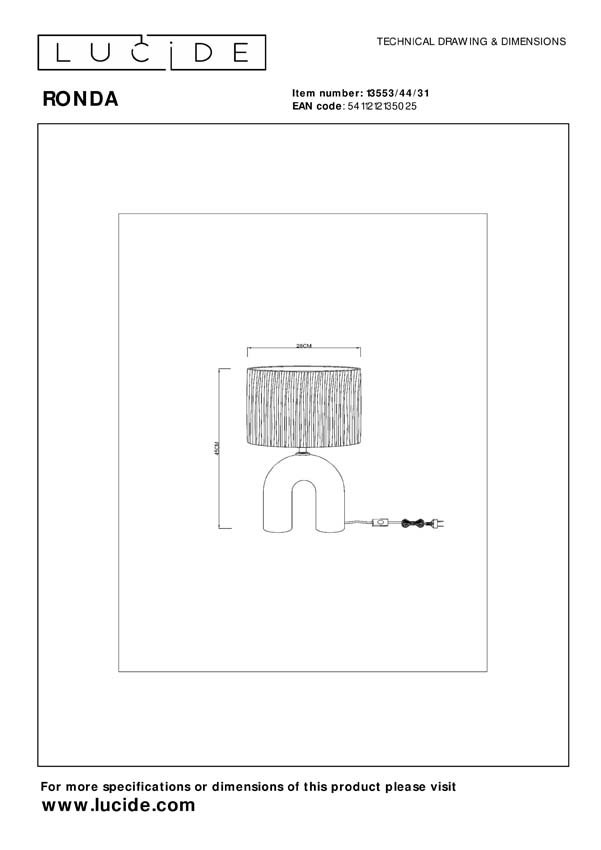 Lucide RONDA - Lampe de table - 1xE27 - Blanc