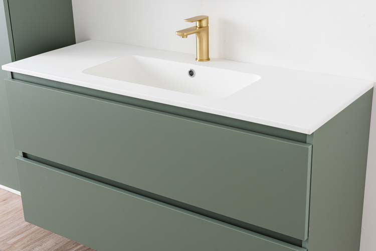 Badkamermeubel Dotan eucalyptus groen met enkele wastafel mat wit 120cm