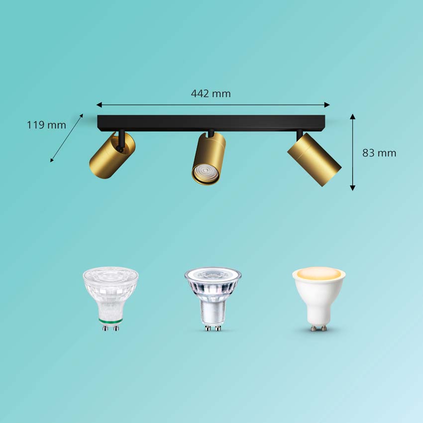 Opbouwspot goud 3 spots rond voor badkamer IP44