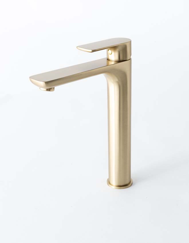 Wastafelkraan Miley edge brushed gold verhoogd
