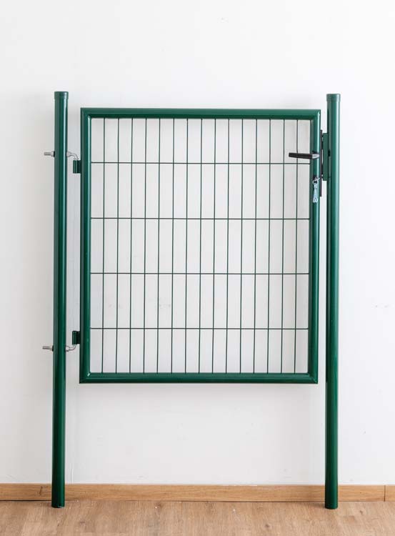 Complete enkele tuinpoort Eco groen 100x100cm - ronde palen, inclusief palen, slot en kruk