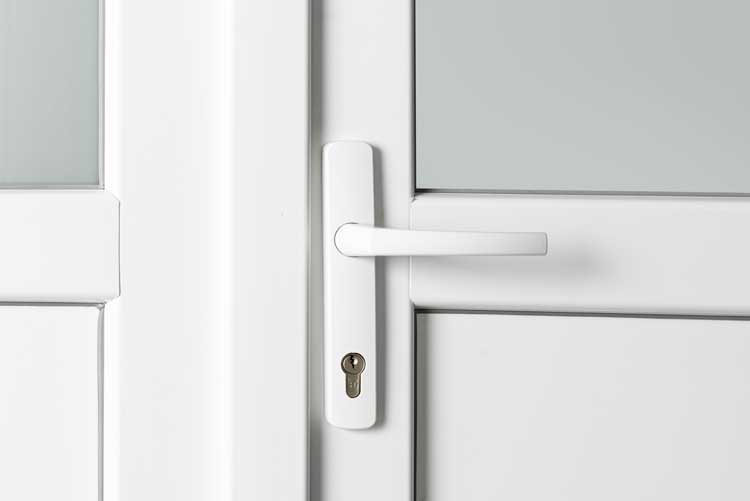 Porte extérieure double semi-vitrée PVC verre clair blanc ouvrant à droite sur mesure