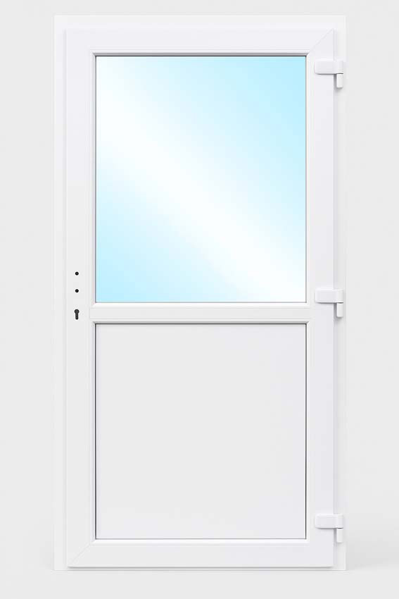 Porte extérieure semi-vitrée PVC verre clair anthracite/blanc 880x1900mm ouvrant à droite