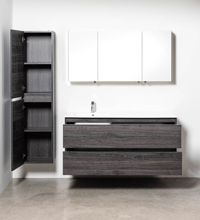 Meuble de salle de bain Dotan chêne foncé 1400 mm lavabo mat gauche