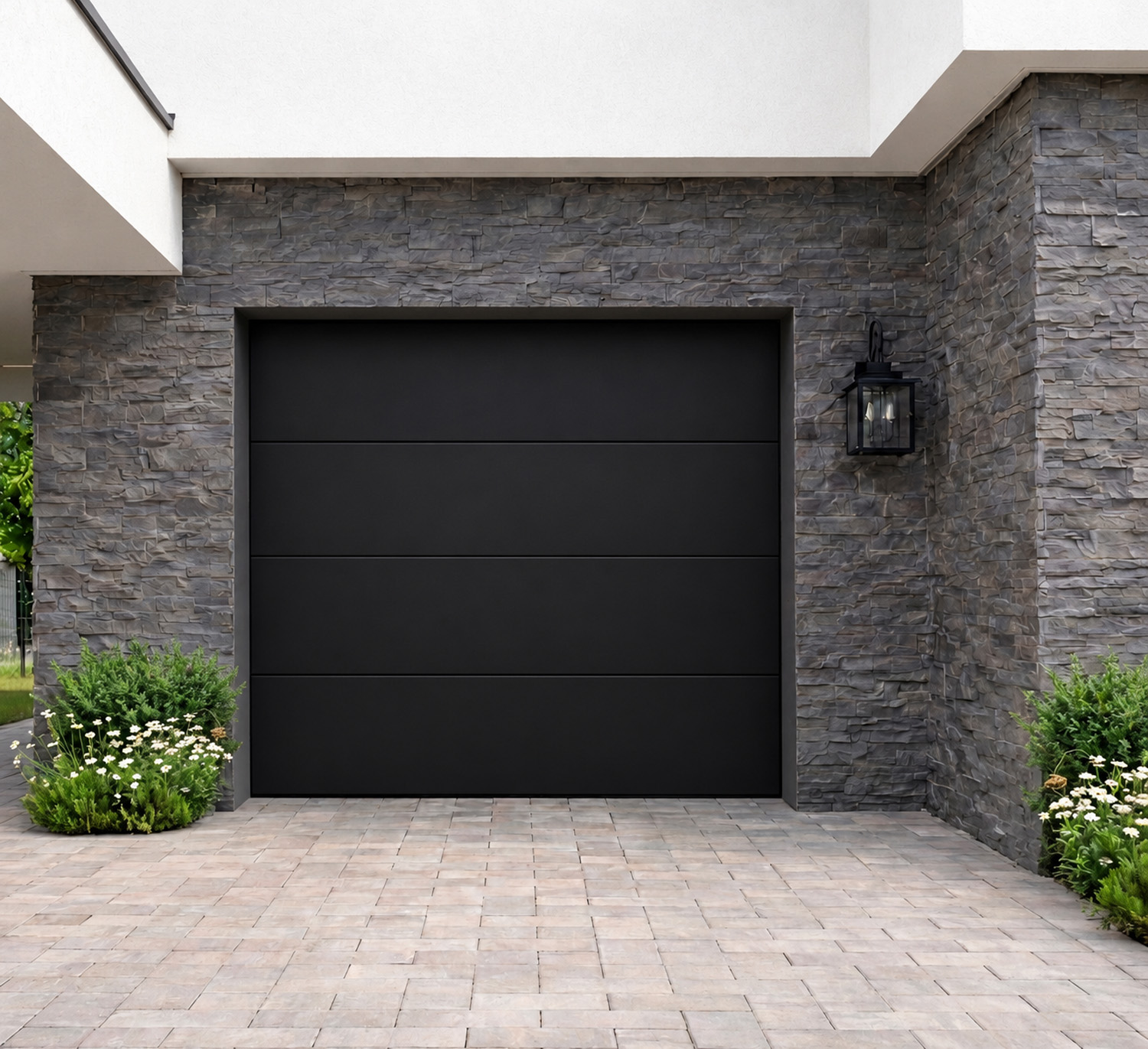 Porte sectionnelle Dora noire avec moteur et ressort de traction L2375xH2125mm