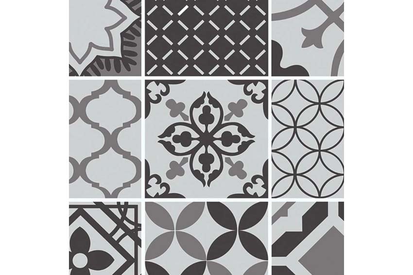 Panneau mural Dumawall+ Sofia PVC sans joint mat gris/blanc avec motif 37,5x65cm