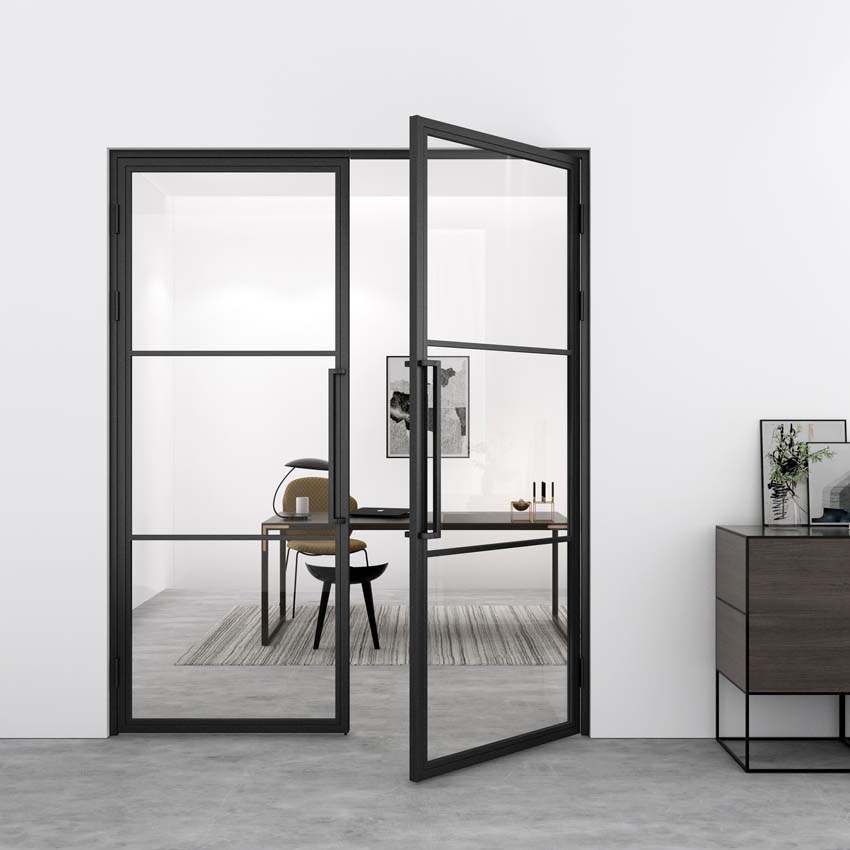 Dubbele stalen binnendeur Tara zwart 2x3R rechts duwend op maat