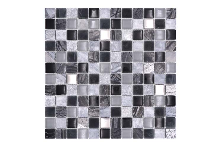 Mozaïek Crystal Stone grijs/zwart mat 30x30cm