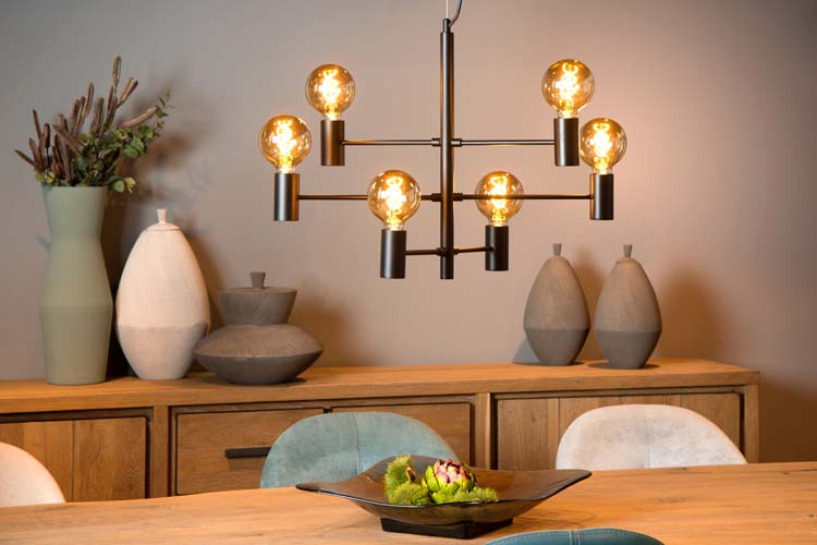 Hanglamp - zwart - 6xE27 - 6x40W