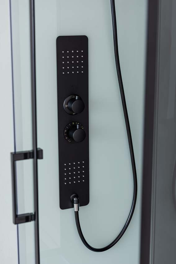 Cabine de douche Piper thermostatique L/R noir porte battante 110x80x215cm