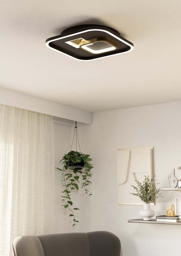 Plafonnier - Noir/or - 35x35cm - Dimmable - LED - 1x28W - 4000K