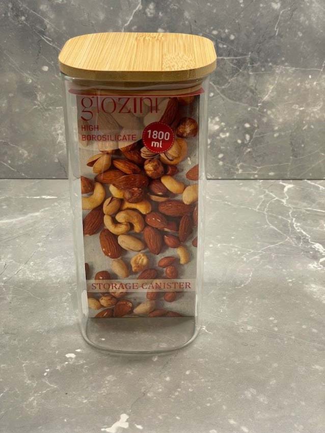 Voorraaddoos hoog glas/bamboe transparant 180cl