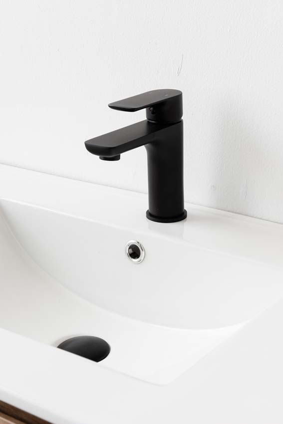 Meuble de salle de bains Bianca chêne suspendu avec lavabo simple blanc brillant 80cm
