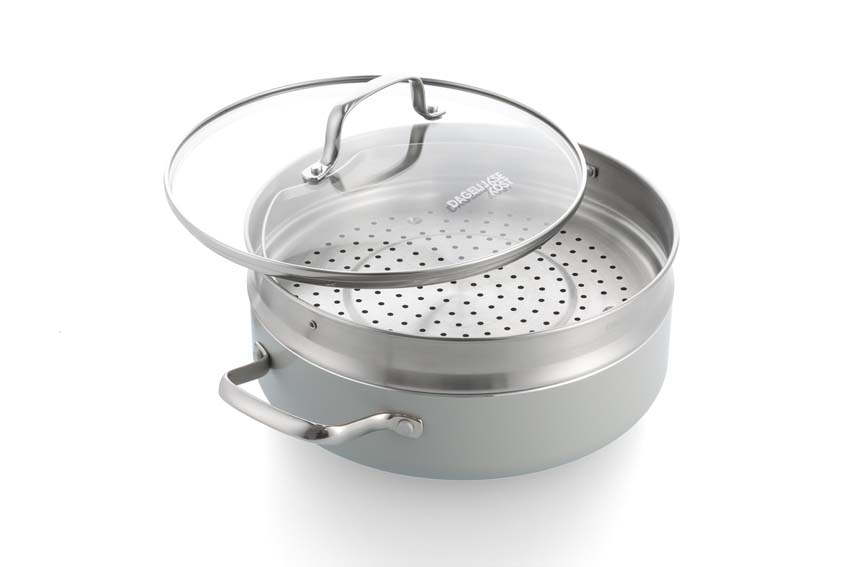 Poêle à ragout avec couvercle Dagelijkse Kost Proline sans PFAS argent Ø26cm panier vapeur