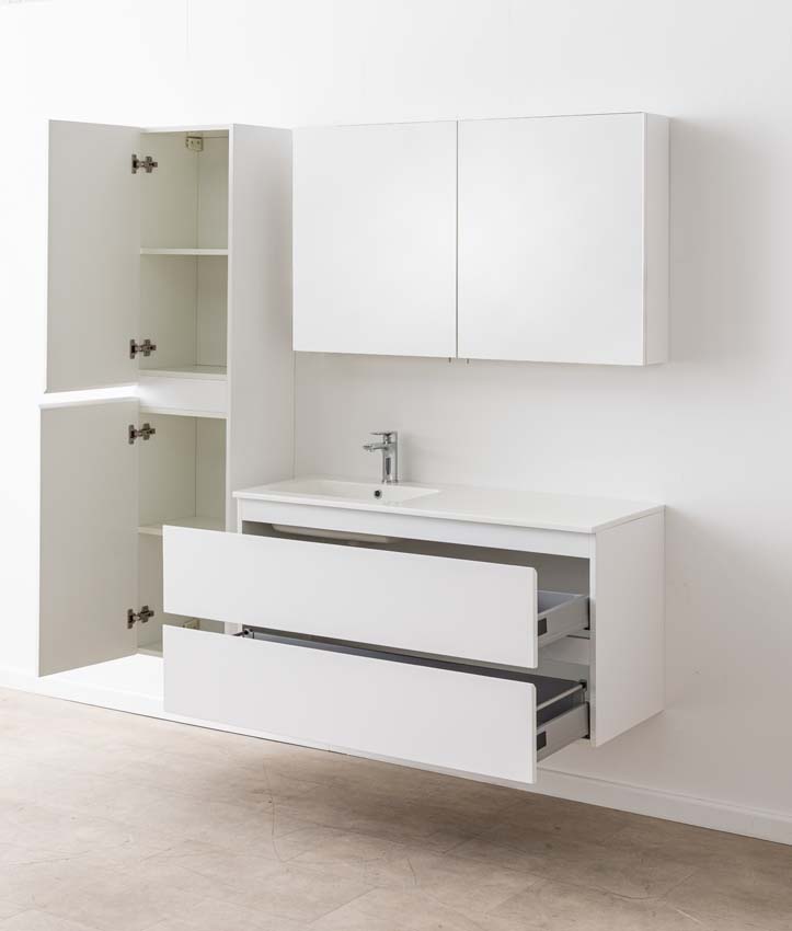 Meuble de salle de bain Tibo blanc avec lavabo simple blanc brillant 120cm
