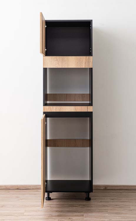 Armoire de cuisine Plenti armoire colonne pour four et réfrigérateur noir/aspect bois 60x208cm