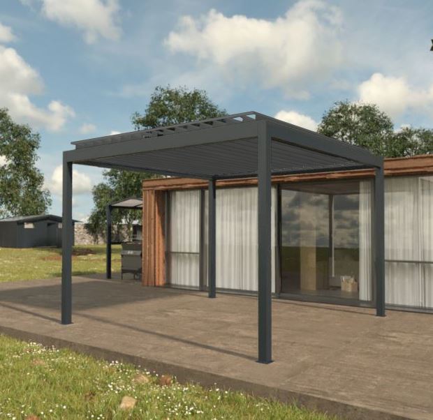 Pergola Solis aluminium avec lames à double paroi anthracite L400xL300xH266cm motorisée