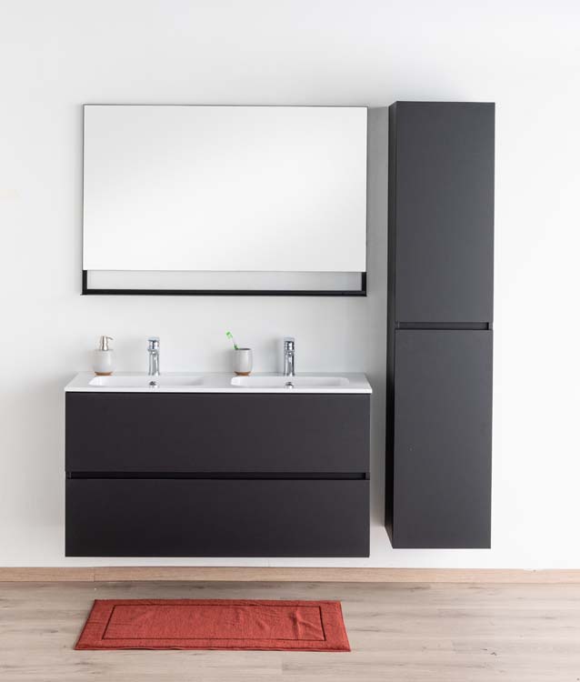 Meuble de salle de bains Puro noir mat suspendu avec lavabo double blanc brillant 120cm