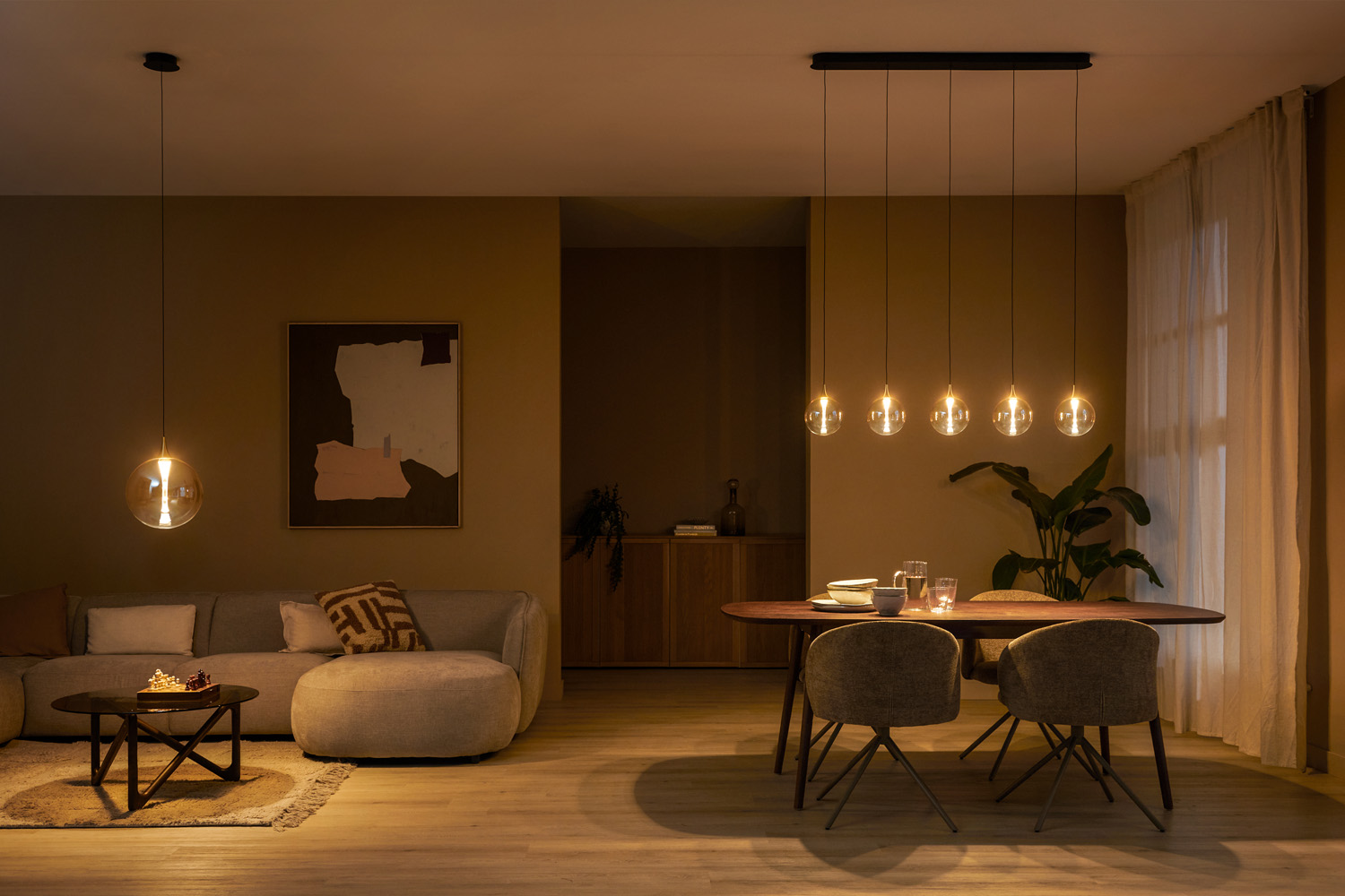 Lucide Premium Gisela - Hanglamp - LED Dimb. - 5X4W 2700K - Met vervangbare LED-module - Amber