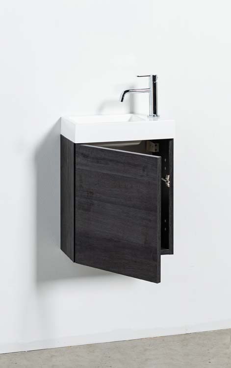 Toiletmeubel Dotan donkere eik wastafel wit 45x40x22cm