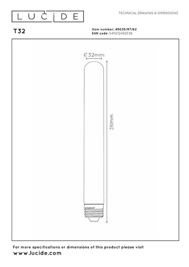 Lucide T32 - Ampoule filament - H25cm - LED 3 niveaux dimmable (Mémoire) - E27 - 1x4,9W 2200K - Ambré