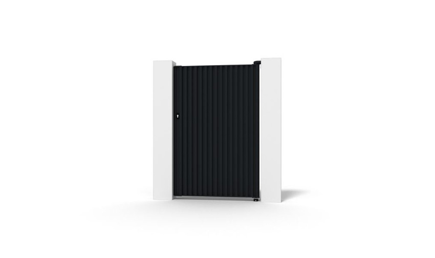 Portillon battant Line Up aluminium noir 100x175cm - fermé avec lames verticales, ouverture à droite, quincaillerie incluse